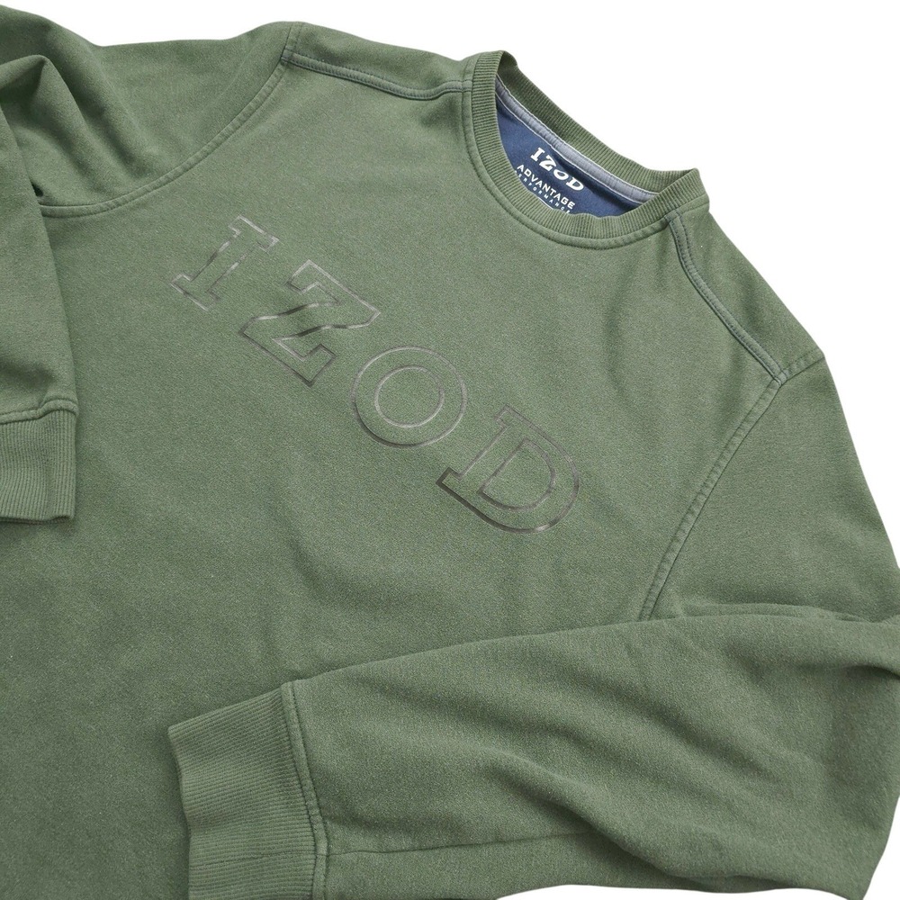 IZOD Sweatshirt Mens Small Green Advantage Performance Stretch Fleece Logo Crew